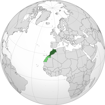 карта мароккоАвторство: Flad and others (see history of original file)Seryo93 (derivative). Own derivative from File:Morocco (orthographic projection).svg, CC BY-SA 3.0, https://commons.wikimedia.org/w/index.php?curid=41886177